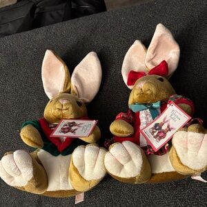 Velveteen Rabbit Christmas Boy Girl Pair Dressed in Holiday Style